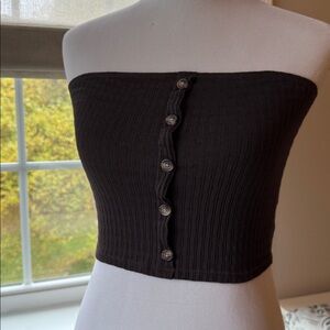 Brown Ribbed Button Tube Top